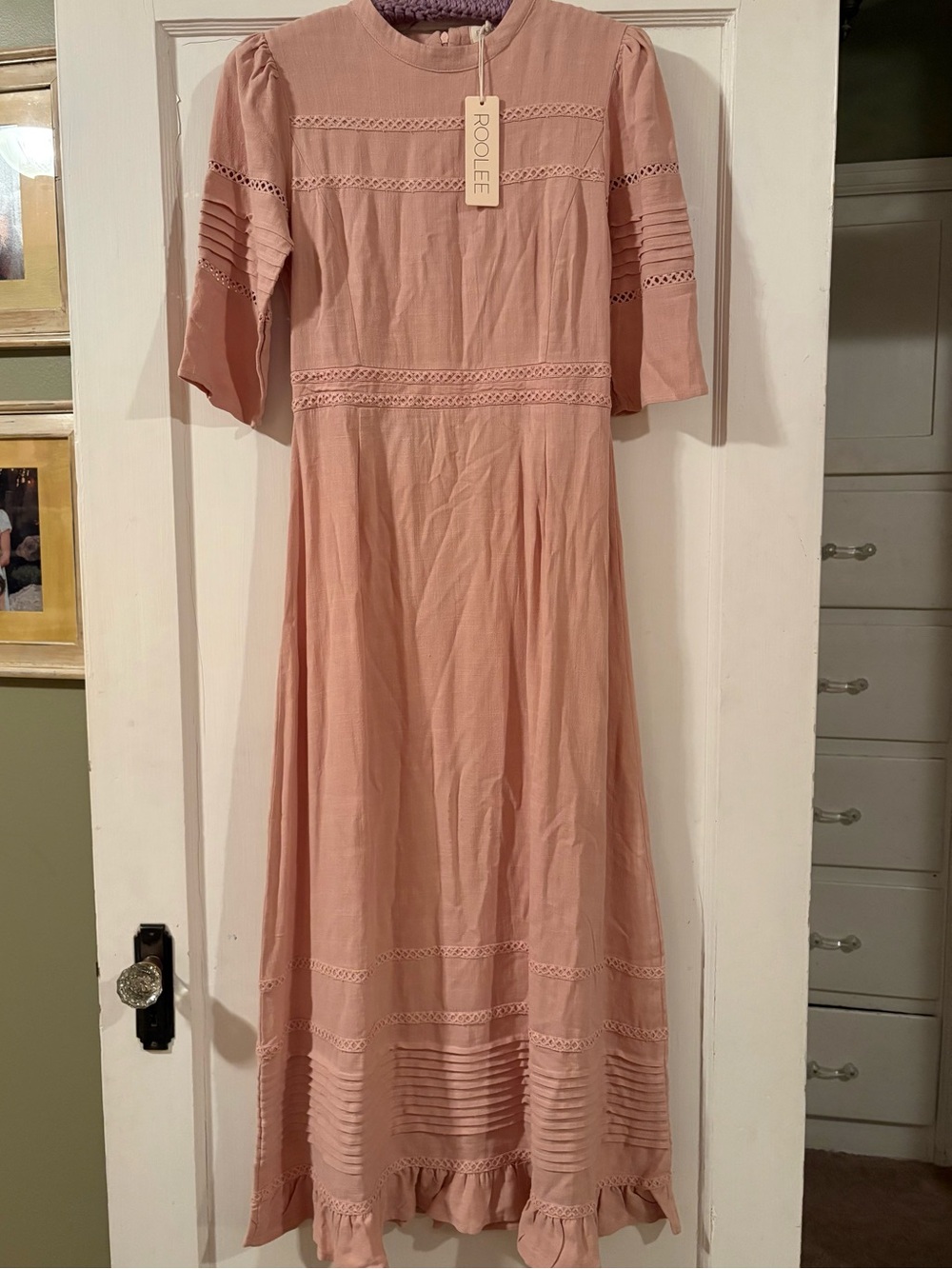 Roolee Blush Pink Maxi Dress with Lace Insets